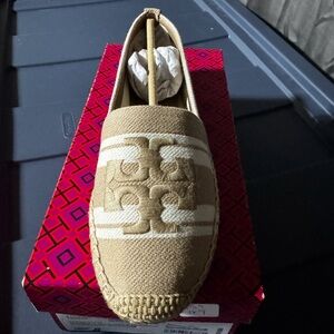 Tory Burch Beige and White Espadrille Shoes